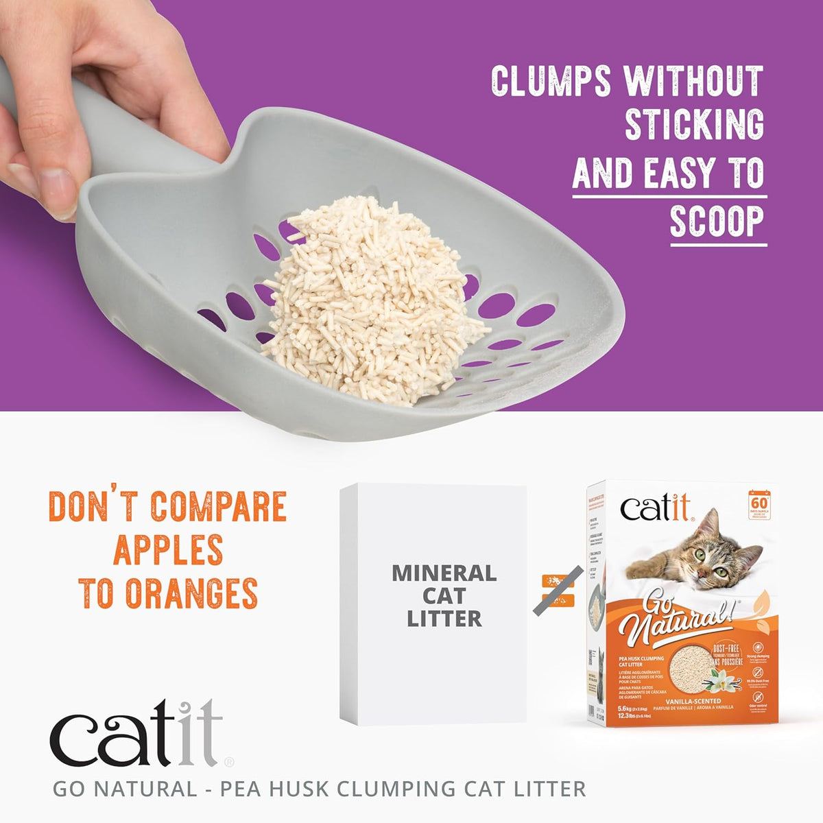 Catit - Go Natural Pea Husk Clumping Cat Litter - Lightweight, Dust Free, Easy Cleaning & Scooping