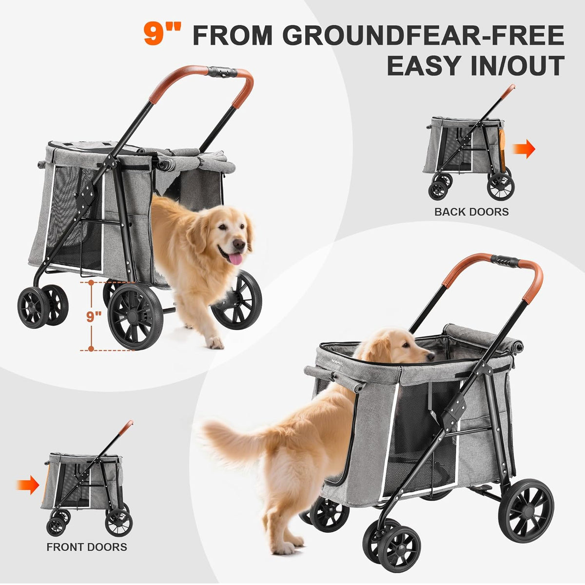 Medium Dog Stroller, Dual Entry One-Touch Folding,Small and Medium Pet Stroller,360° Rotating Front