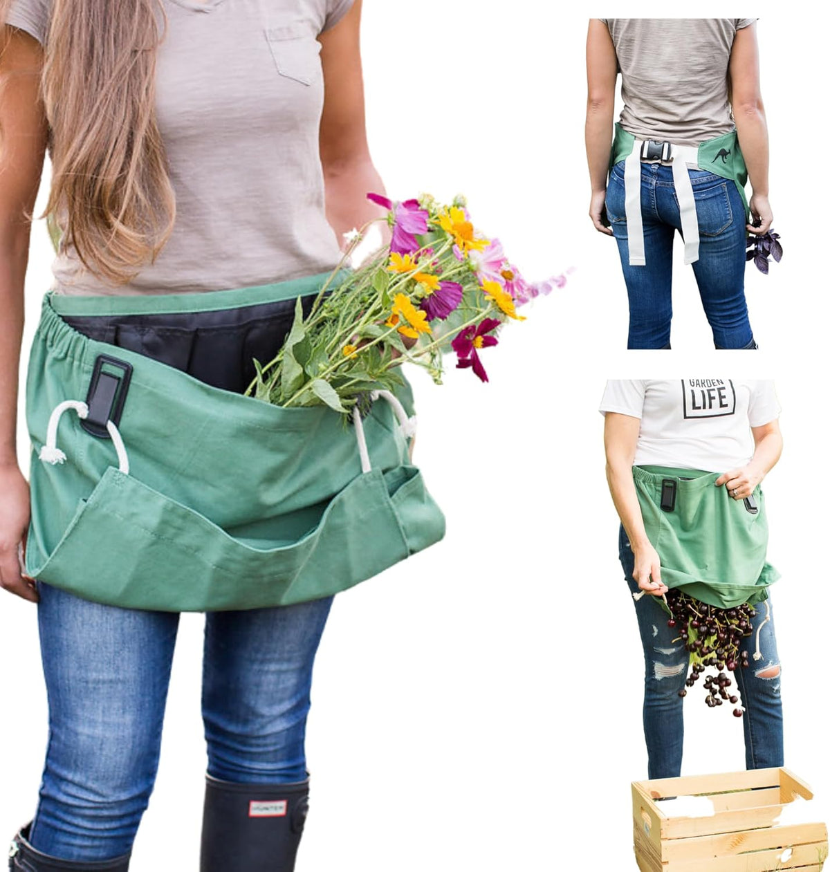 Roo Gardening Apron with Pockets & Harvesting, Picking Pouch - Adjustable, Water-resistant