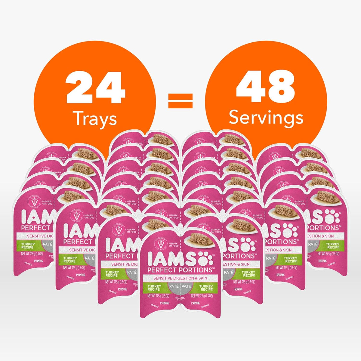 IAMS Perfect Portions Sensitive Digestion & Skin Adult Wet Cat Food Pate, Turkey Recipe, 2.6 oz.