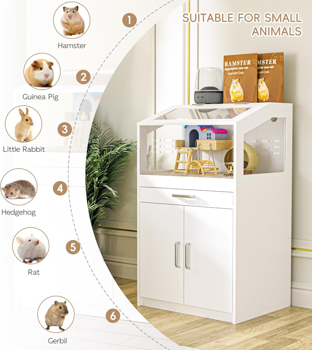 Hamster Cage with Storage Cabinet, Guinea Pig Cage for Small Animals, Large Hamster Cage and