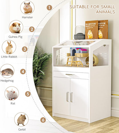 Hamster Cage with Storage Cabinet, Guinea Pig Cage for Small Animals, Large Hamster Cage and