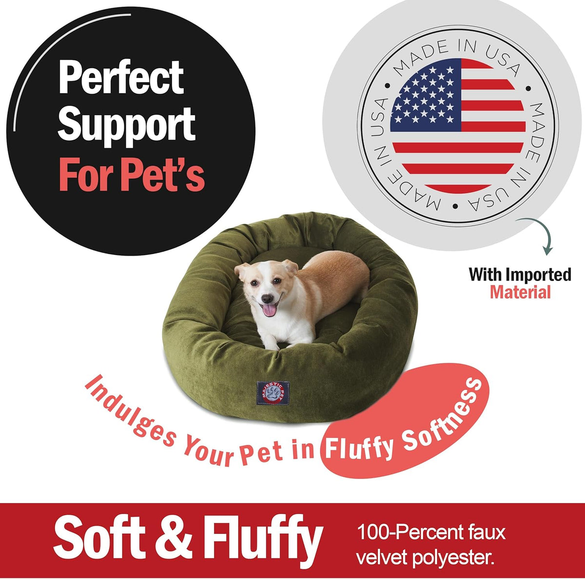 Majestic Pet 32 Inch Micro Velvet Calming Dog Bed Washable 32x23x7 (inch) – Cozy Soft Round Donut