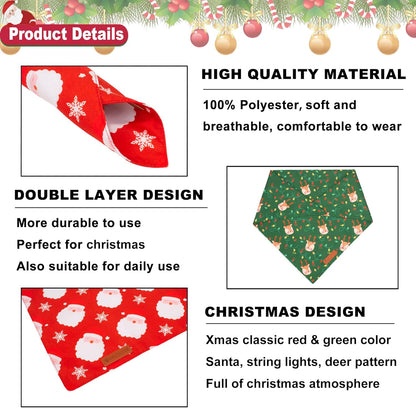 ADOGGYGO Christmas Dog Bandanas 2 Pack, Santa Deer Pattern Pet Xmas Scarf Bib, Premium Durable