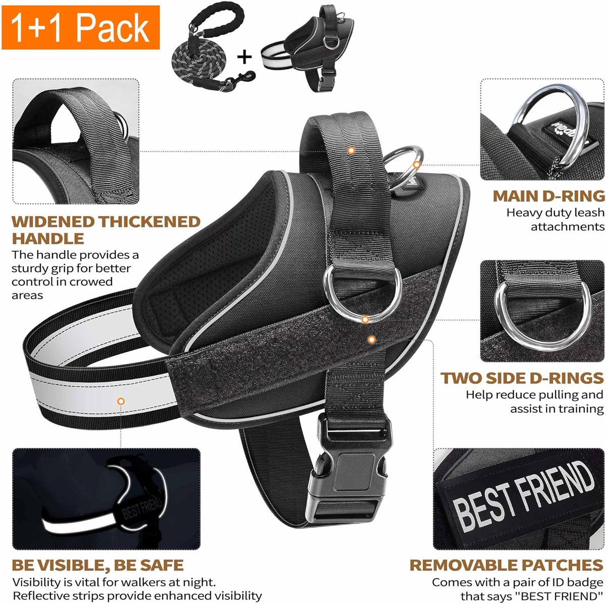 Haapaw Essential Dog Harness, No Pull Pet Vest with 3 Leash Clips, No Choke, Reflective, Adjustable