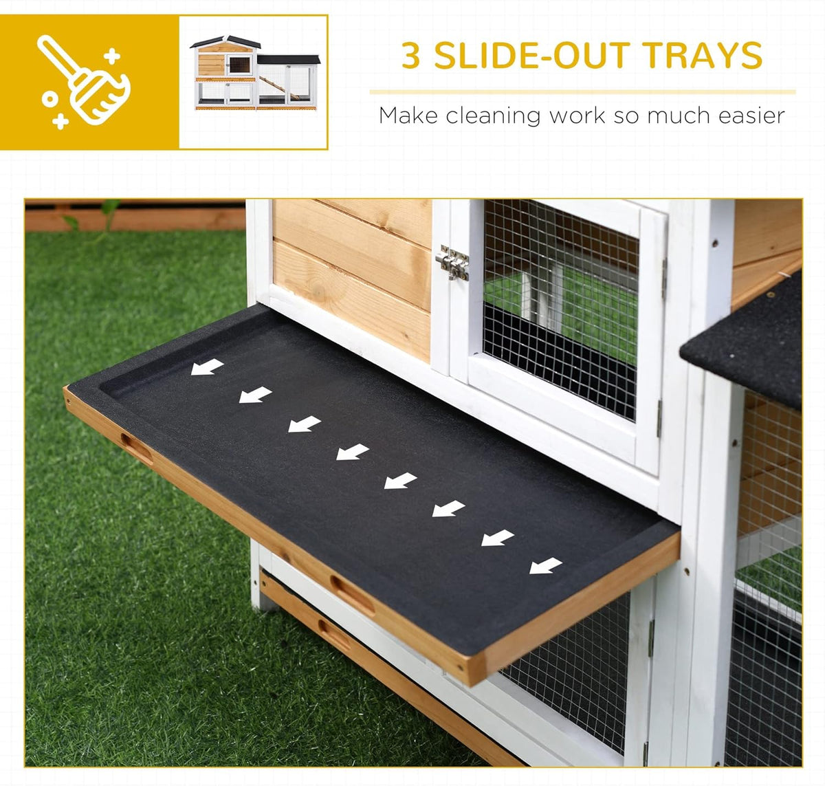 PawHut 62" Rabbit Hutch, Wooden Bunny Hutch, Guinea Pig Cage, Small Animal Enclosure with Run Area