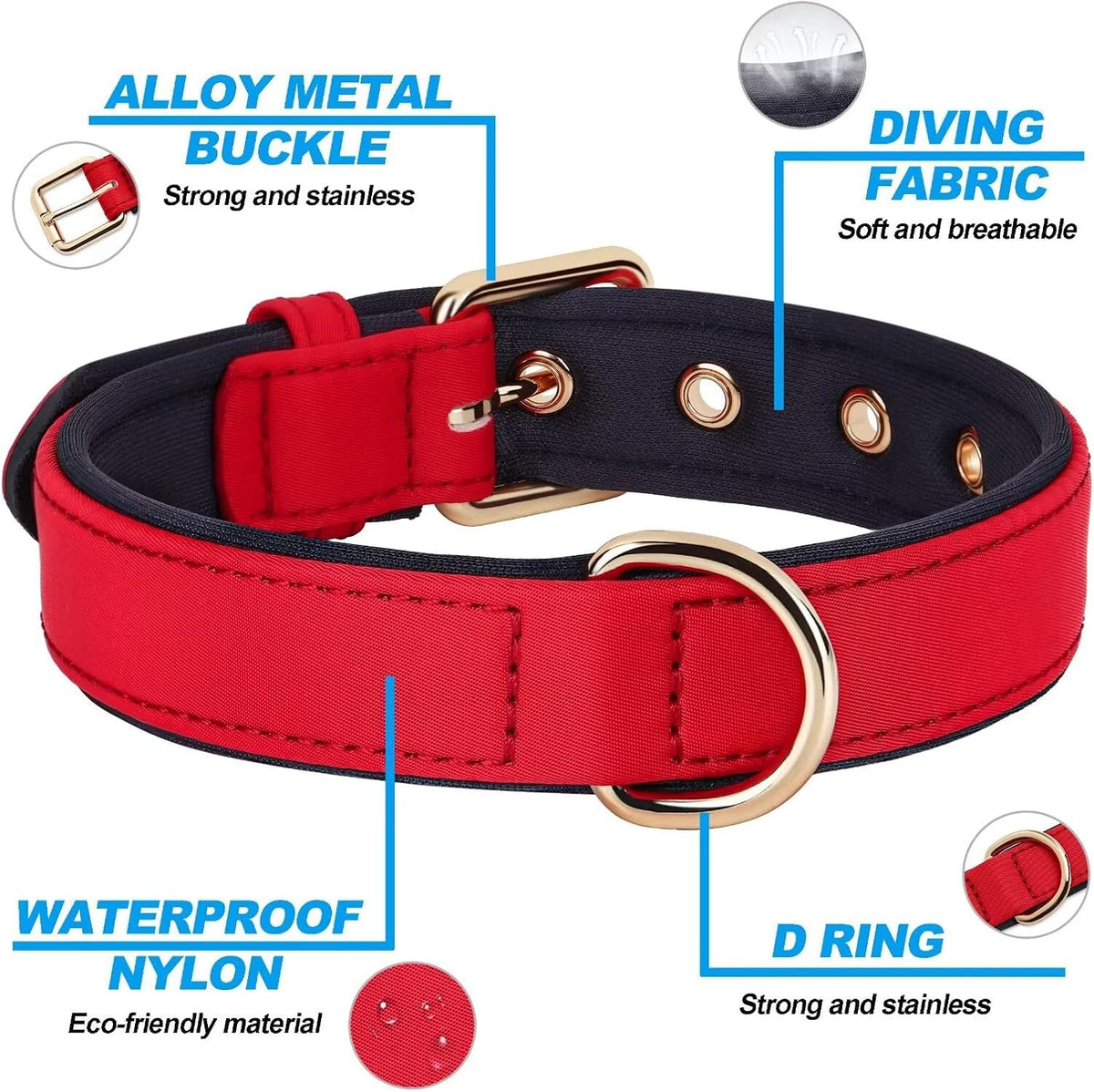 Didog Soft Padded Dog Collars for Medium Dogs, Lightweight and Breathable Dog Collar with Metal