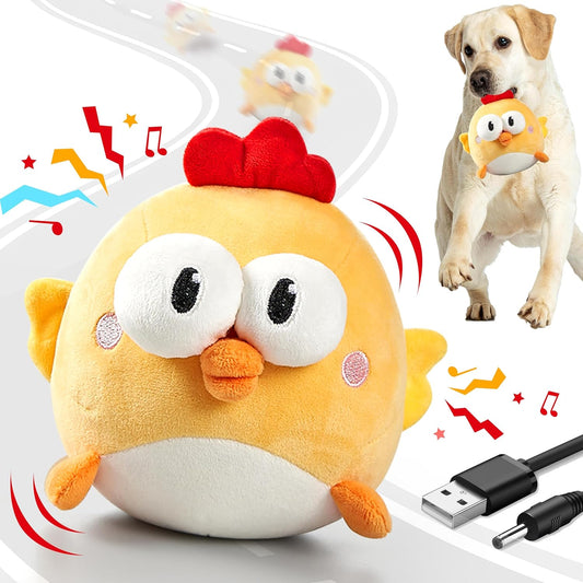 Interactive Dog Toys, Squeaky Moving Ball Toy with Jumping & Music Modes, Rechargeable Plush Chew