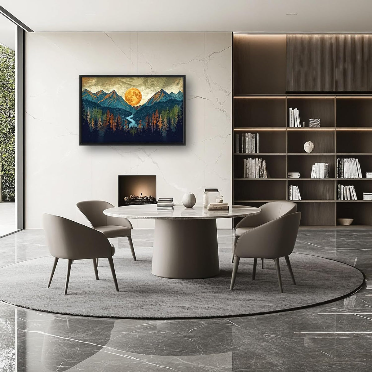 Quorin Boho Mountain Large Wall Art Mountain Landscape Pictures Moon Pine Tree Forest Lake Wall