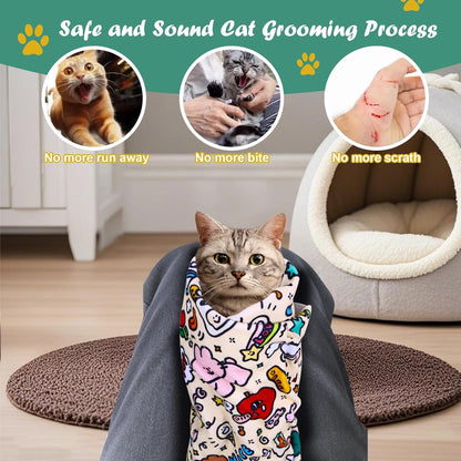 Cat Wrap for Cutting Nails and Grooming(27" x27"), Cat Restraint Wrap for Nail
