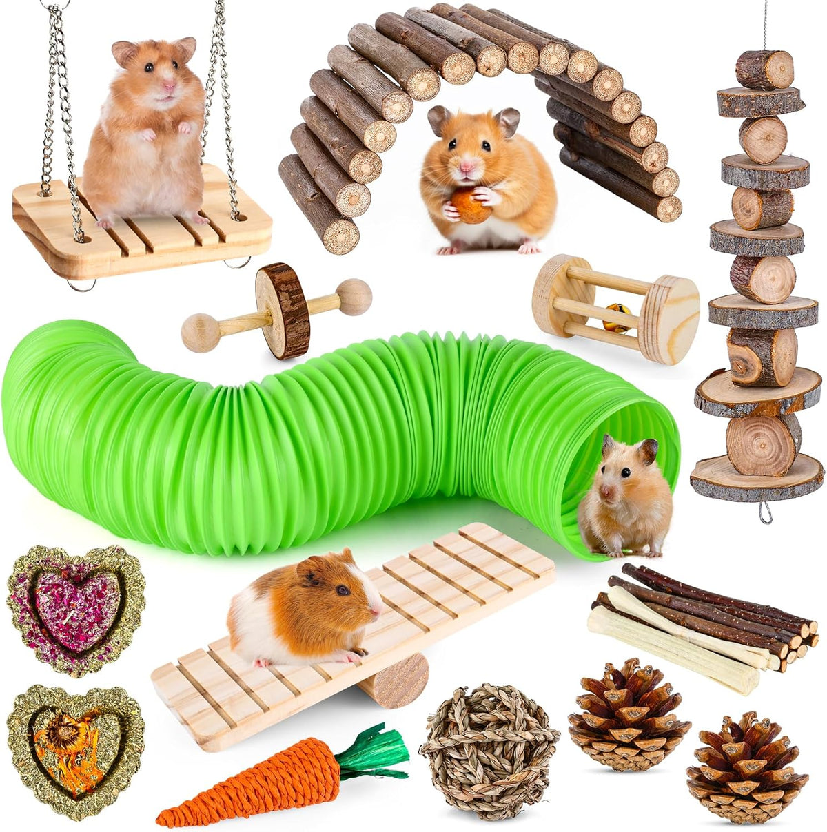 VESPRO Hamster Toys Set, Guinea Pig Toys Small Animal Chewing Toy and Rat Cage Accessories