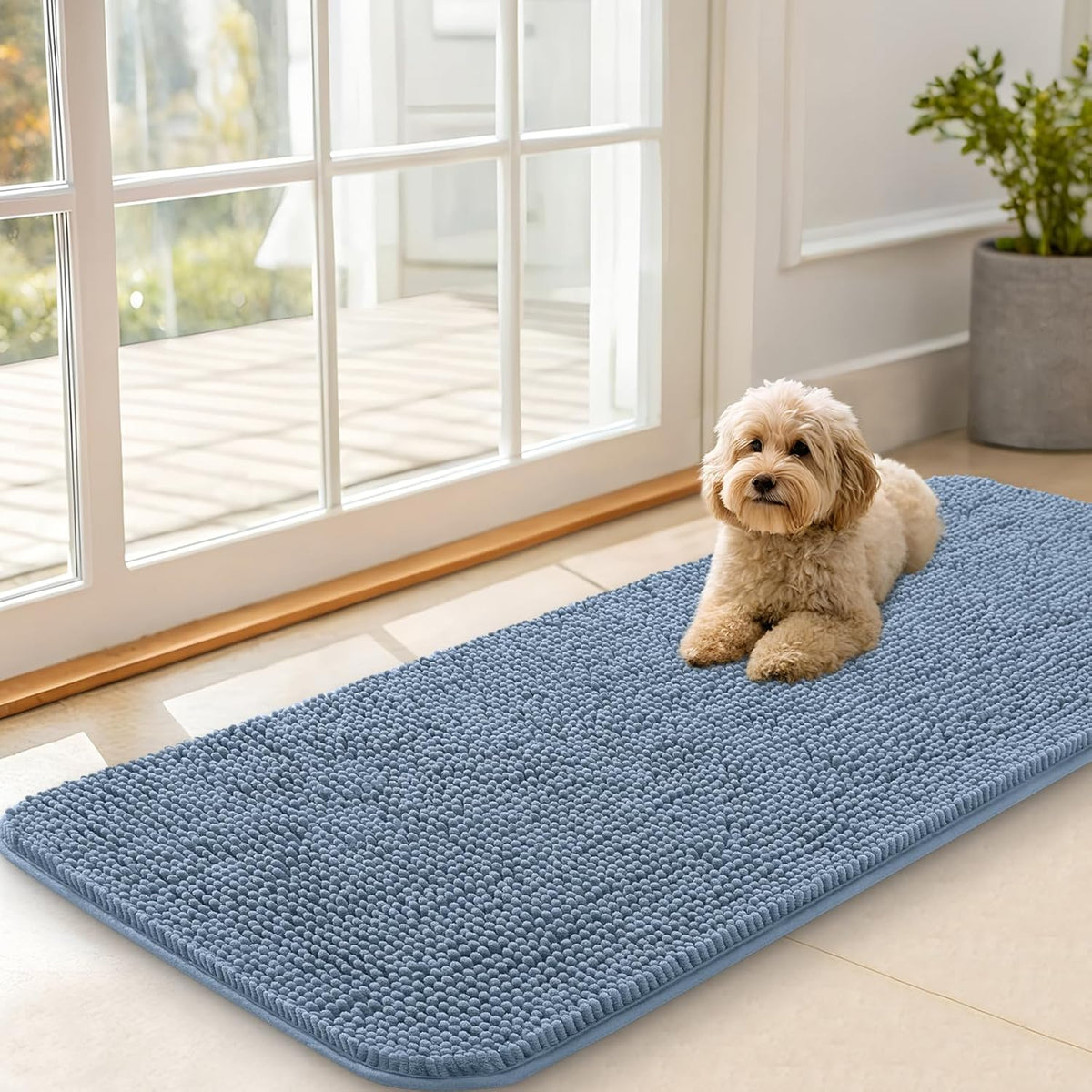 OLANLY Dog Door Mat for Muddy Paws 47x20, Absorbs Moisture and Dirt, Absorbent Non-Slip Washable