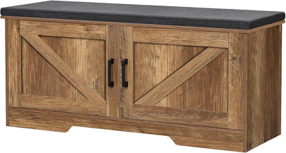2-Tier Storage Bench, Shoe Bench with Padded Seat Cushion, Entryway Bench with 2 Barn Doors