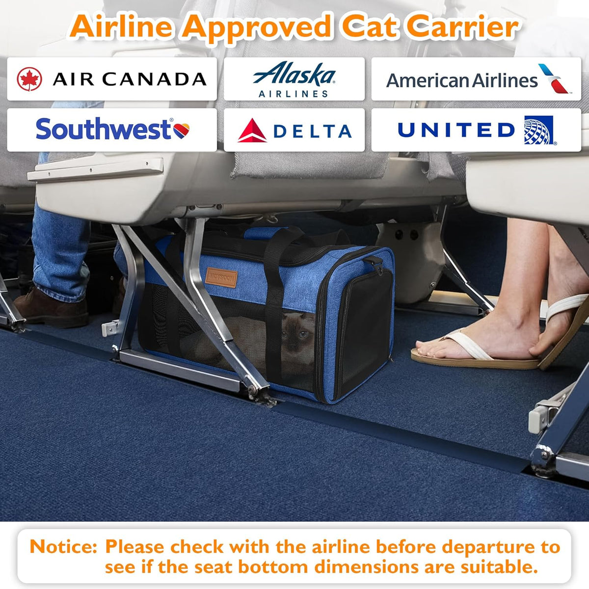 PETUX TSA Approved Pet Carrier in Cabin, 17"x11"x9.5" Soft Cat Carriers for Small Cat up to 12 lb