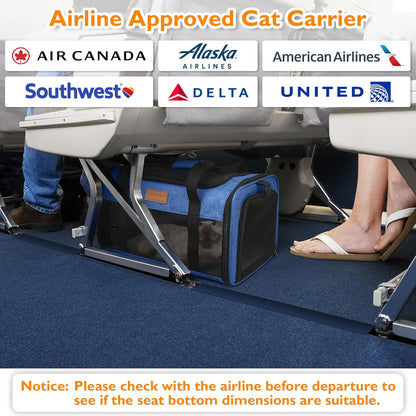 PETUX TSA Approved Pet Carrier in Cabin, 17"x11"x9.5" Soft Cat Carriers for Small Cat up to 12 lb