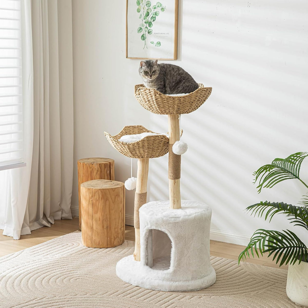 Cat Tree Tower, 46 inch Modern Cat Tree for Indoor Cats Large Adult, Luxury Cat Condo with