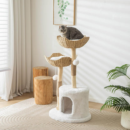 Cat Tree Tower, 46 inch Modern Cat Tree for Indoor Cats Large Adult, Luxury Cat Condo with