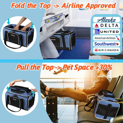 Petskd Top-Expandable Pet Carrier 17x11x9.5 Inches Alaska Airline Approved, Soft-Sided Carrier for