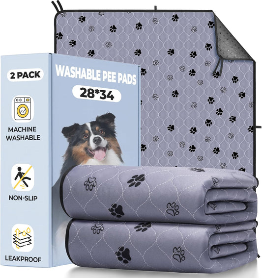 Fostanfly Washable Pee Pads for Dogs, 2 Pack 28''x34'' Large Ultra-Absorbent and Leak-Proof