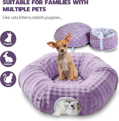 Bubble Cat Tunnel for Indoor Cats, Round Peekaboo Cave Toy with Dangling Balls, Donut Tunnel Bed