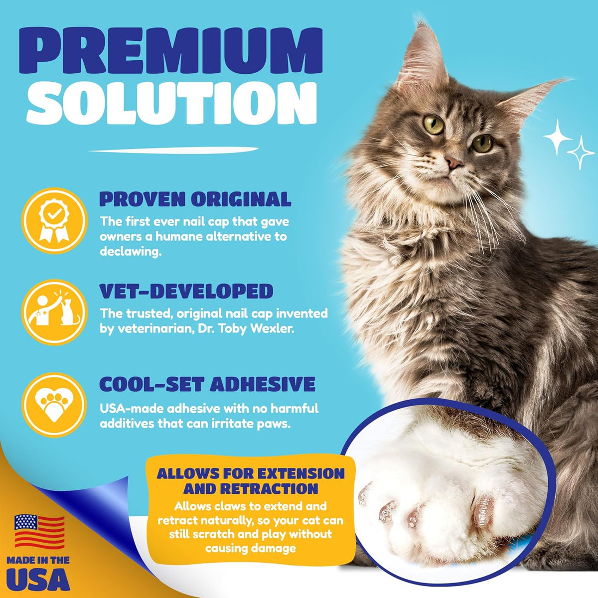 Soft Claws Cat Nail Caps for Large Cats – (40 Caps, Black) - Made in USA - Veterinarian-Developed |