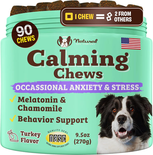 Natural Dog Company Calming Chews for Dogs, Stress & Anxiety Relief Supplement with Chamomile
