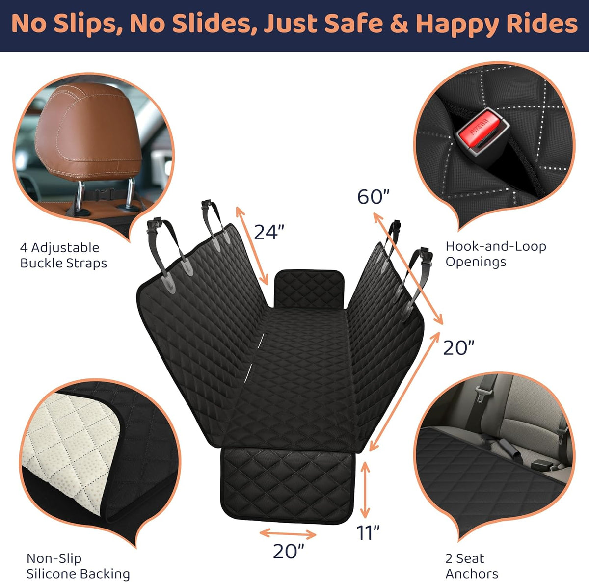 XL Dog Car Seat Cover for Back Seat, Waterproof Hammock for Car, SUV & Truck, Non-Slip Backseat