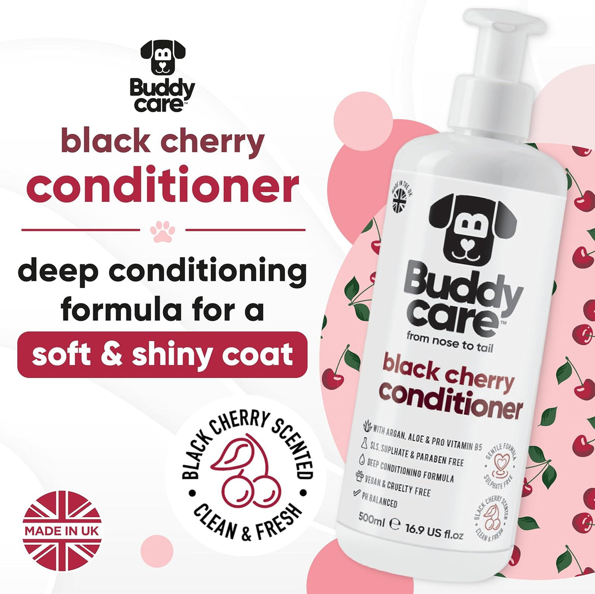 Black Cherry Dog Conditioner (16.90oz) Made with Aloe Vera, Argan Oil & Pro Vitamin B5 | Detangle
