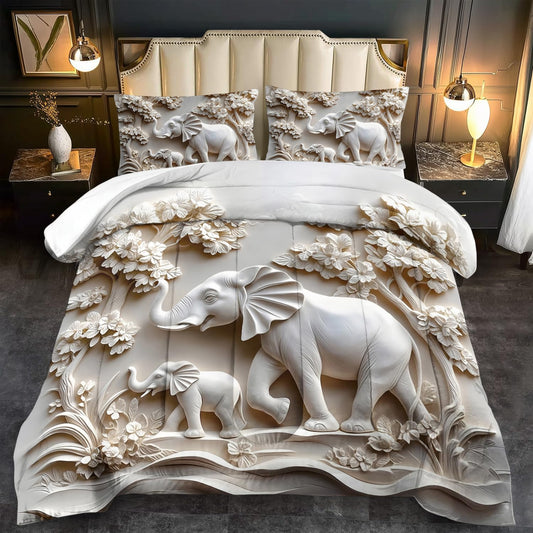 Elephant Comforter Set Twin Adult, White Animal Bedding Set Twin for Man, Cute Animal Comforter for