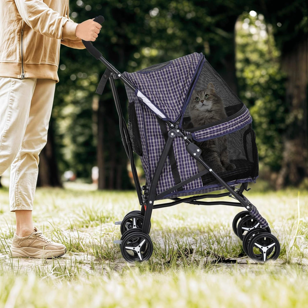 Magshion Compact Pet Stroller for Small-Medium Dogs/Cats up to 22lbs, 4-Wheel Lightweight Umbrella