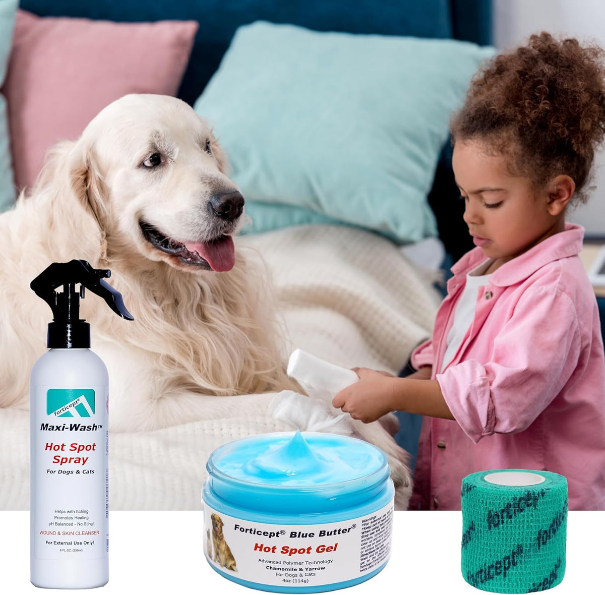 Forticept Maxi-Wash Hot Spot Spray Treatment, Wound Care & Itch Relief Spray for Dogs and Cats.