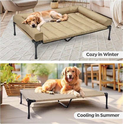 Veehoo Cooling Elevated Dog Bed Add Removable Waterproof Bolster Cushion Mat, Raised Pet Cot with
