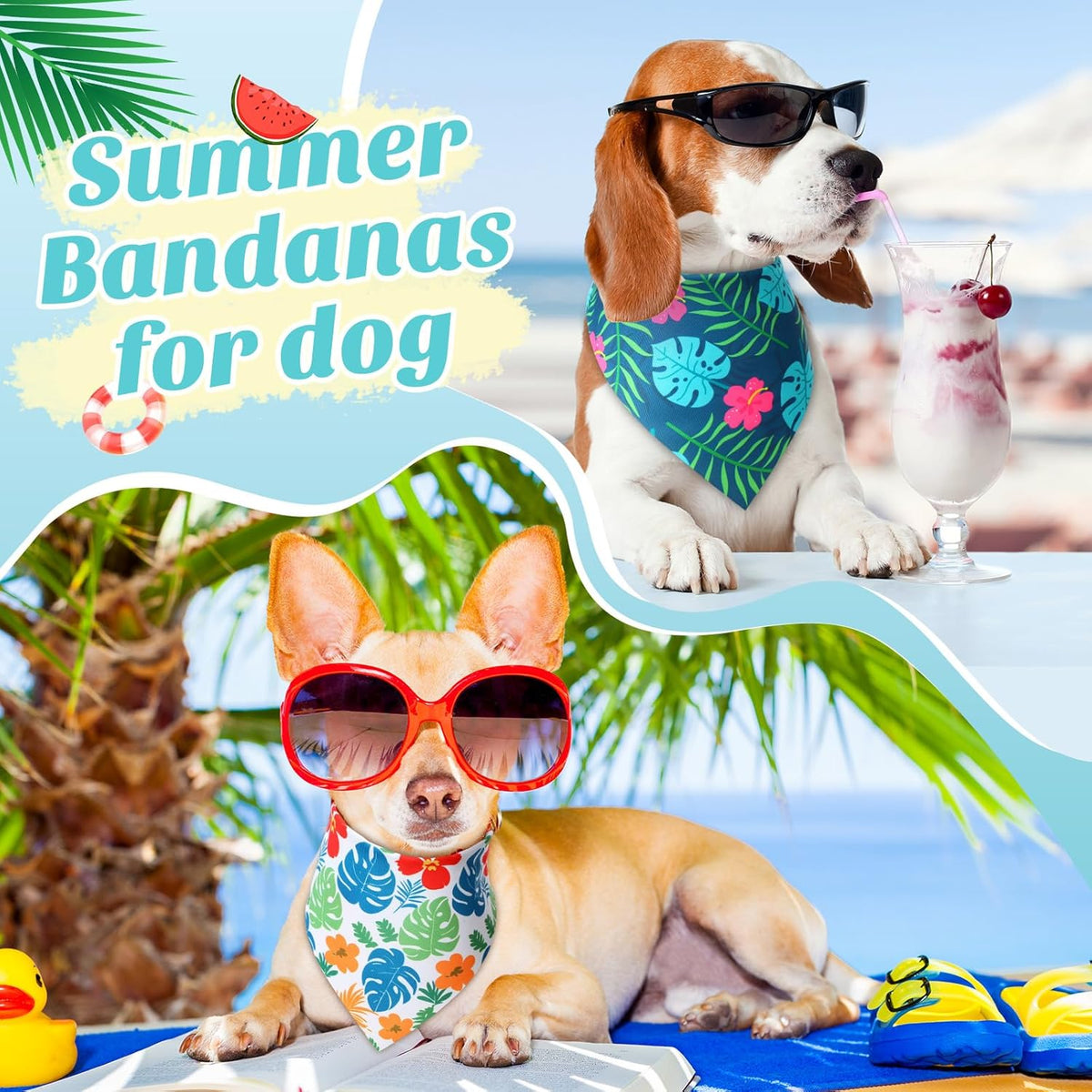 Shyyween100 Pieces Hawaii Dog Bandanas Bulk Summer Bandanas for Dogs Soft Bibs Adjustable Triangle