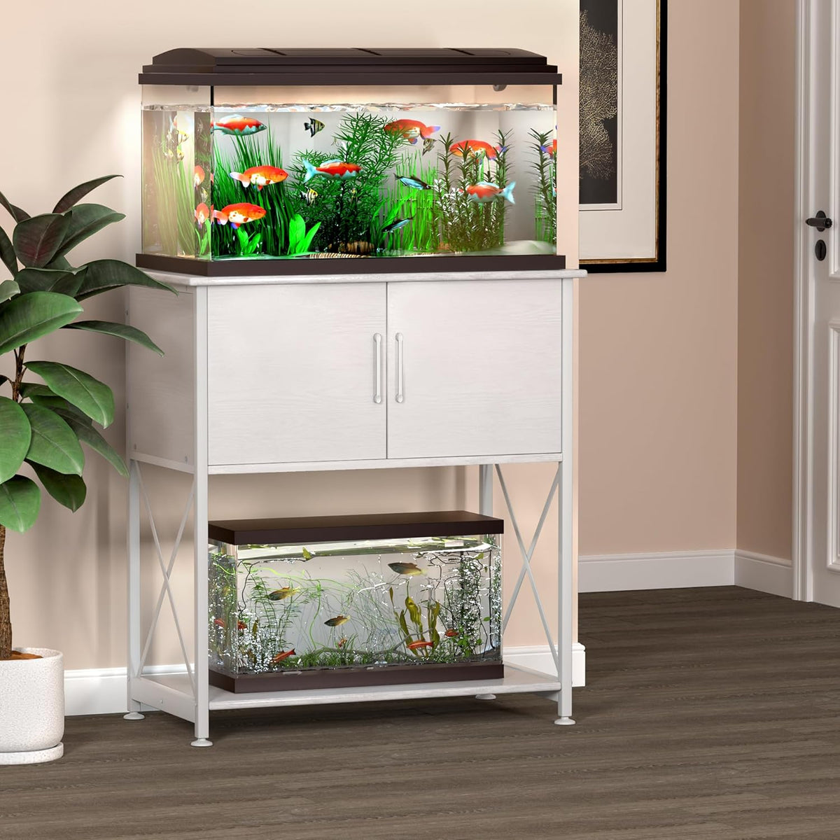 20-29 Gallon Aquarium Stand Metal Frame Fish Tank Stand with Cabinet Storage, for 20 Gallon Long