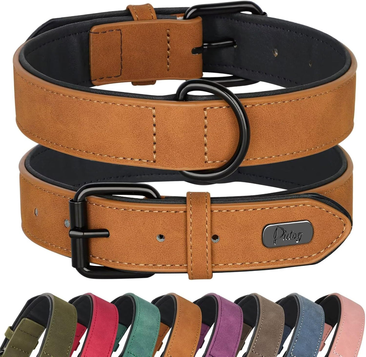 Didog Soft Padded PU Leather Dog Collar, Breathable and Adjustable Dog Collar for Large Dogs