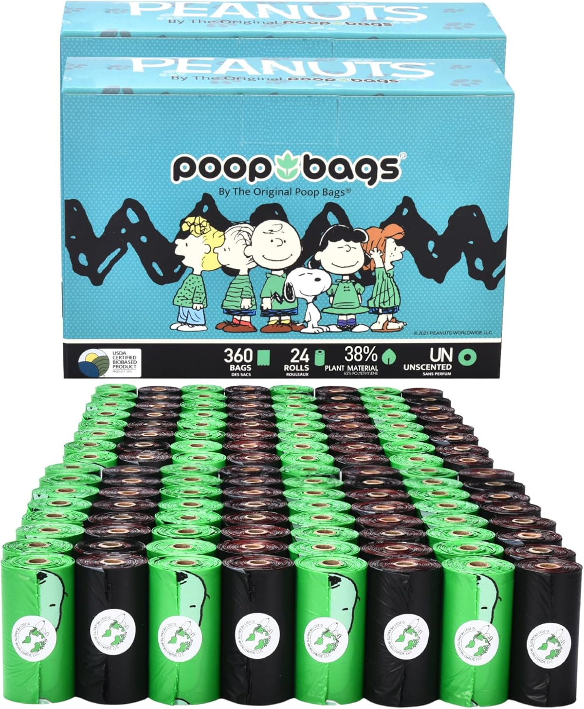 The Original Poop Bags® 38% USDA Biobased Pet Waste Bags, Peanuts Design, Leak-Resistant & Durable