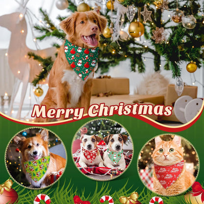 200 Pcs Christmas Dog Bandanas Bulk Xmas Bandanas for Dogs Red and Green Triangle Kerchief Bibs
