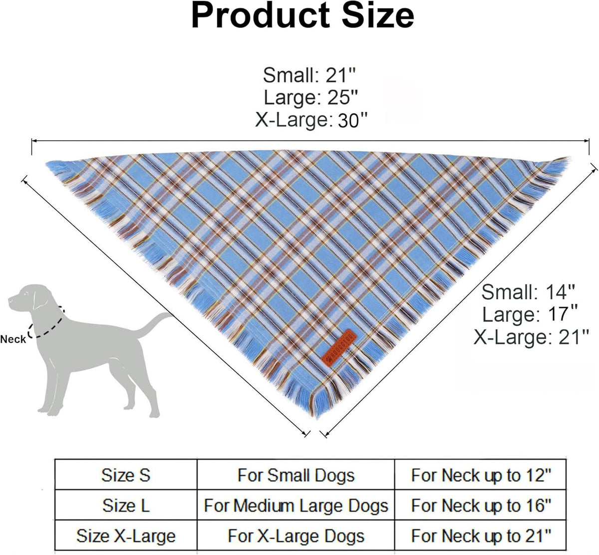 ADOGGYGO Dog Bandanas Boy with Tassels Edges, Stylish Blue Plaid Pet Scarf, Soft Cotton Fabric