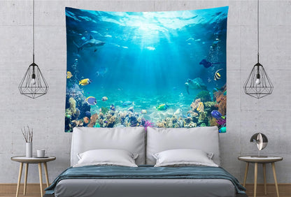 Loccor Underwater World Tapestry Blue Ocean Wall Hanging Under the Sea Coral Reef Wall Tapestry