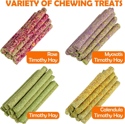 Sofier Timothy Hay Sticks - 44Pcs Natural Chews for Teeth - Handmade Rabbit & Guinea Pig Toys