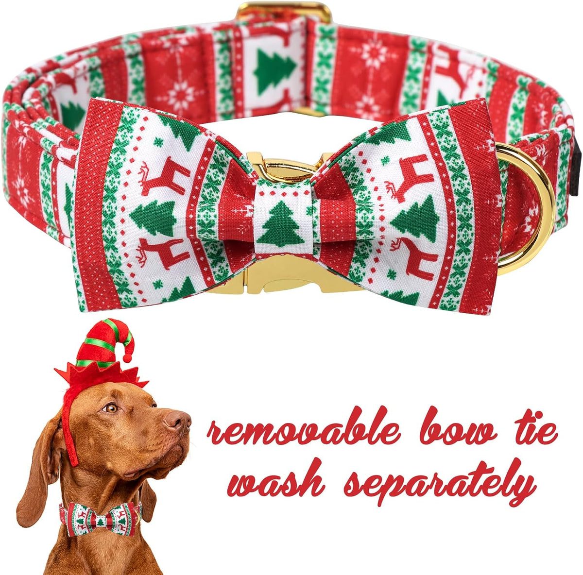 Unique Style Paws Christmas Day Dog Collar with Bow Christmas Tree Cotton Puppy Collars for Small