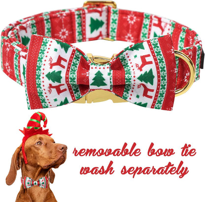 Unique Style Paws Christmas Day Dog Collar with Bow Christmas Tree Cotton Puppy Collars for Small