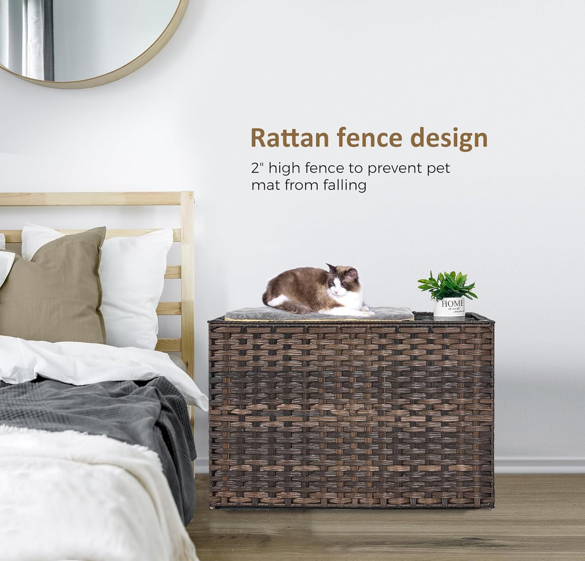 Cat Litter Box Enclosure with Litter Trapping Mat; Handwoven Plastic Rattan Kitten House; No
