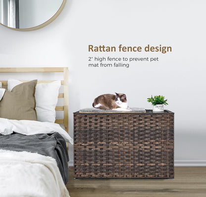 Cat Litter Box Enclosure with Litter Trapping Mat; Handwoven Plastic Rattan Kitten House; No