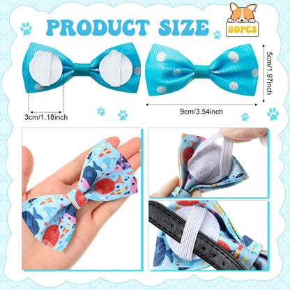 Reginary 50 Pieces Dog Bow Ties Pet Collar Bow Puppy Collar Attachment with Rubber Bands for Small