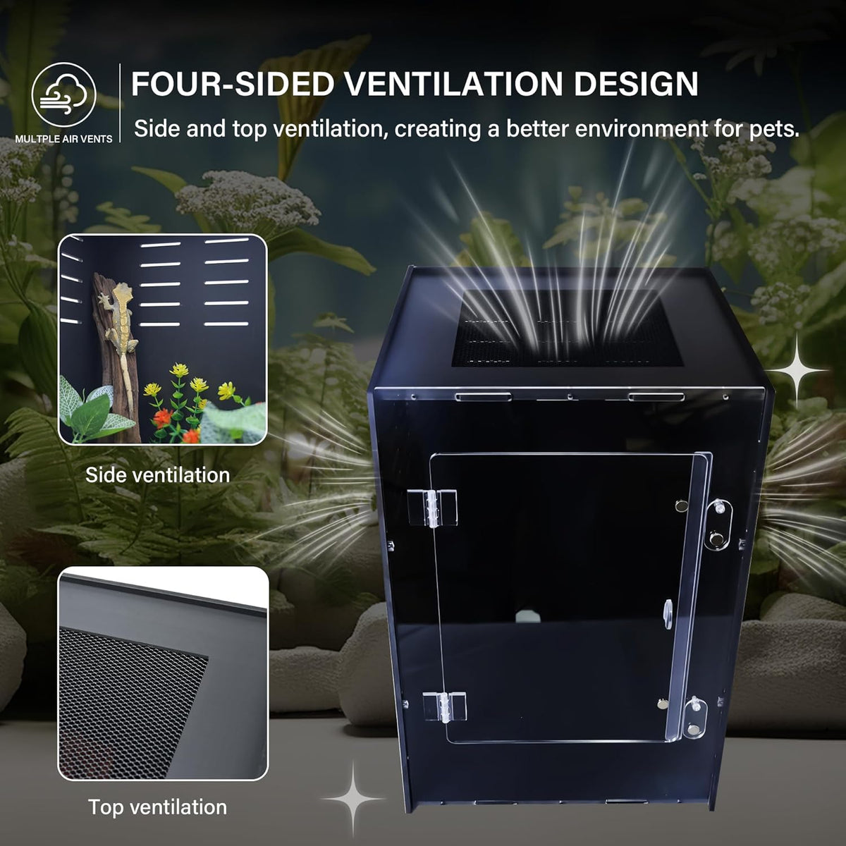 Reptile Enclosure for Crested Gecko – 12x12x18 Acrylic Reptile Tank for Gecko, Snake, and Lizard
