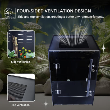 Reptile Enclosure for Crested Gecko – 12x12x18 Acrylic Reptile Tank for Gecko, Snake, and Lizard