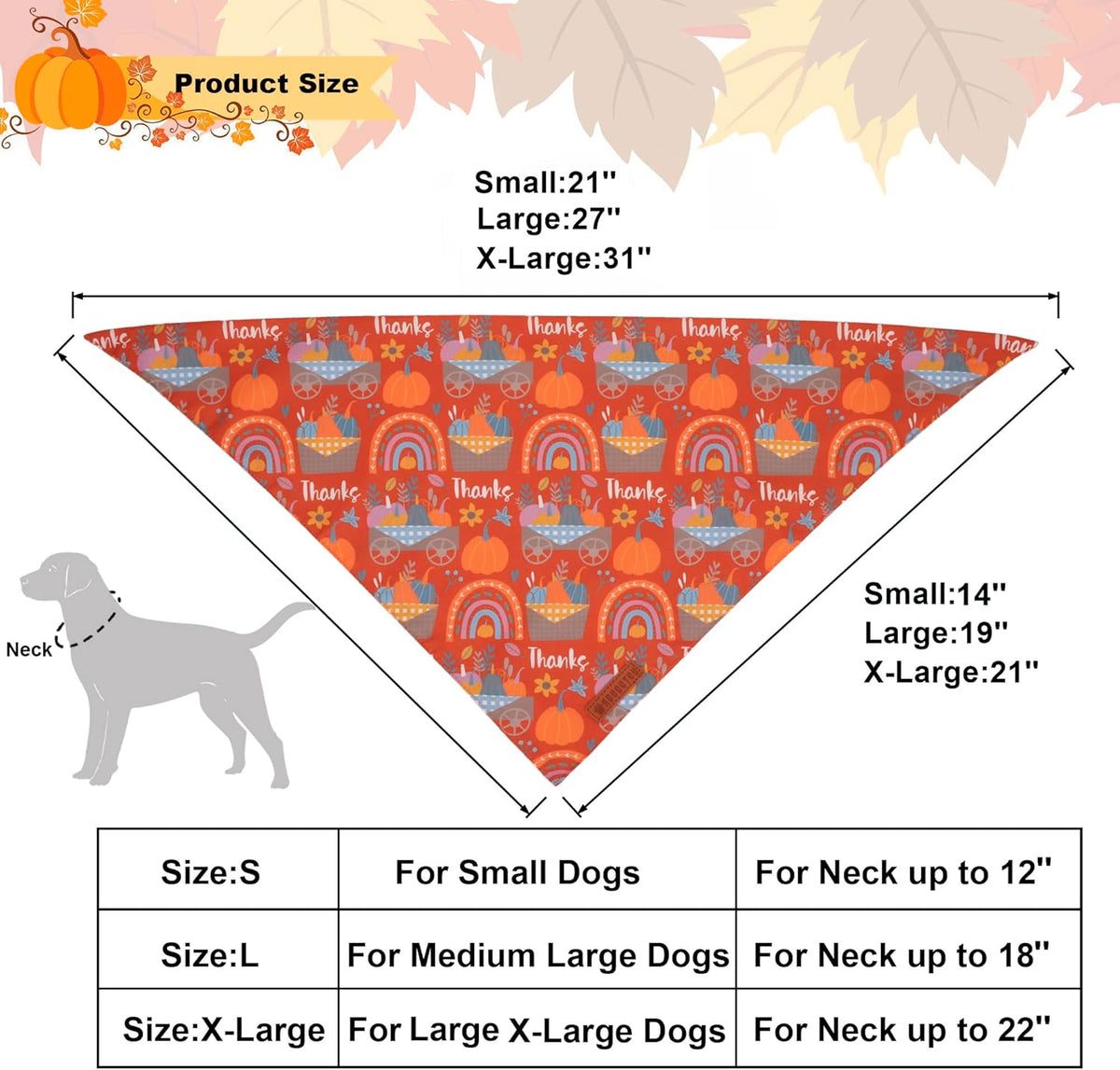 ADOGGYGO Thanksgiving Dog Bandana, Blue Orange Pumpkin Scarf, Adjustable Fit Fall Thanksgiving