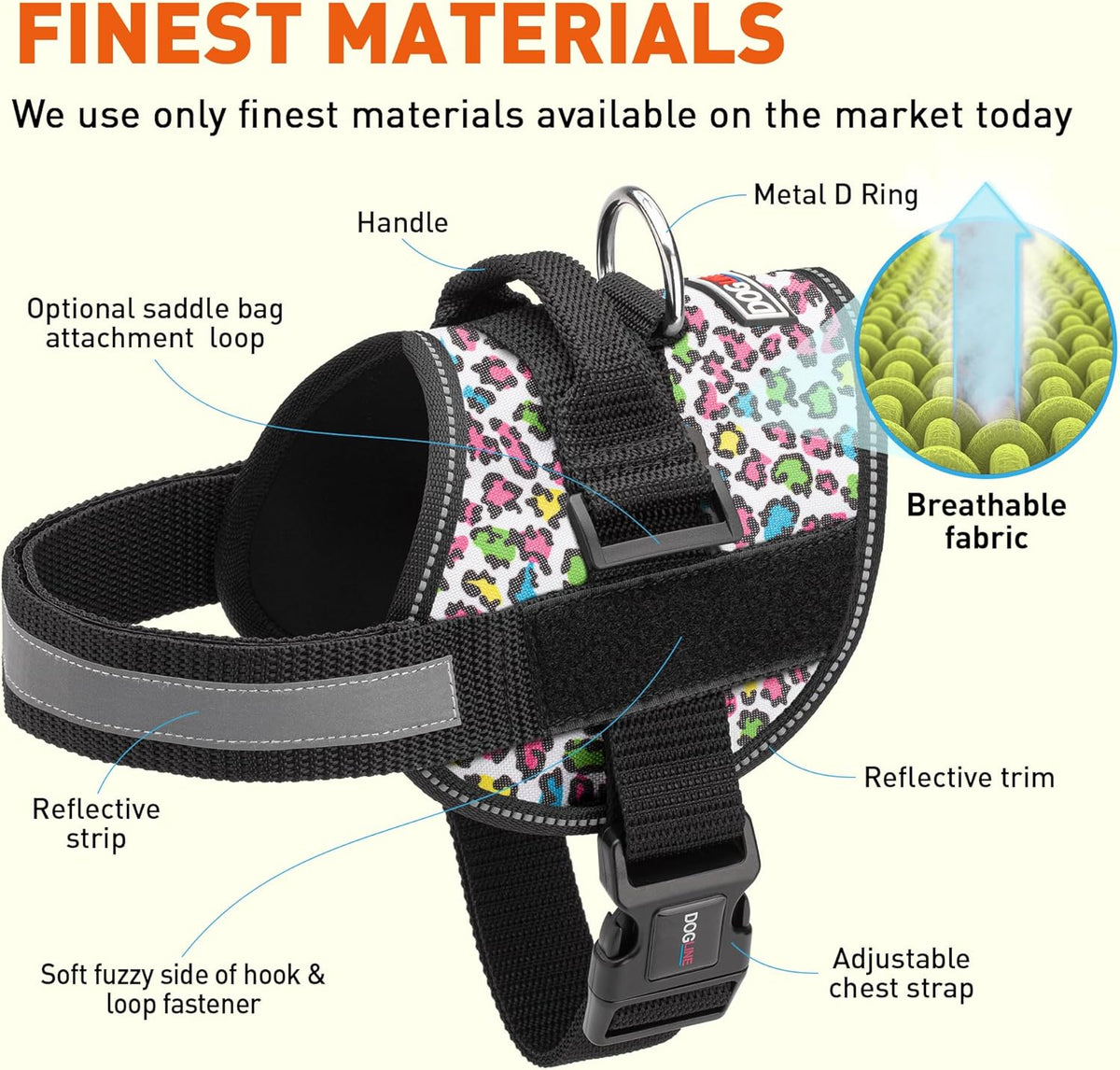 Dogline Dog Harness, Reflective No-Pull Adjustable Vest with Handle for Walking, Training