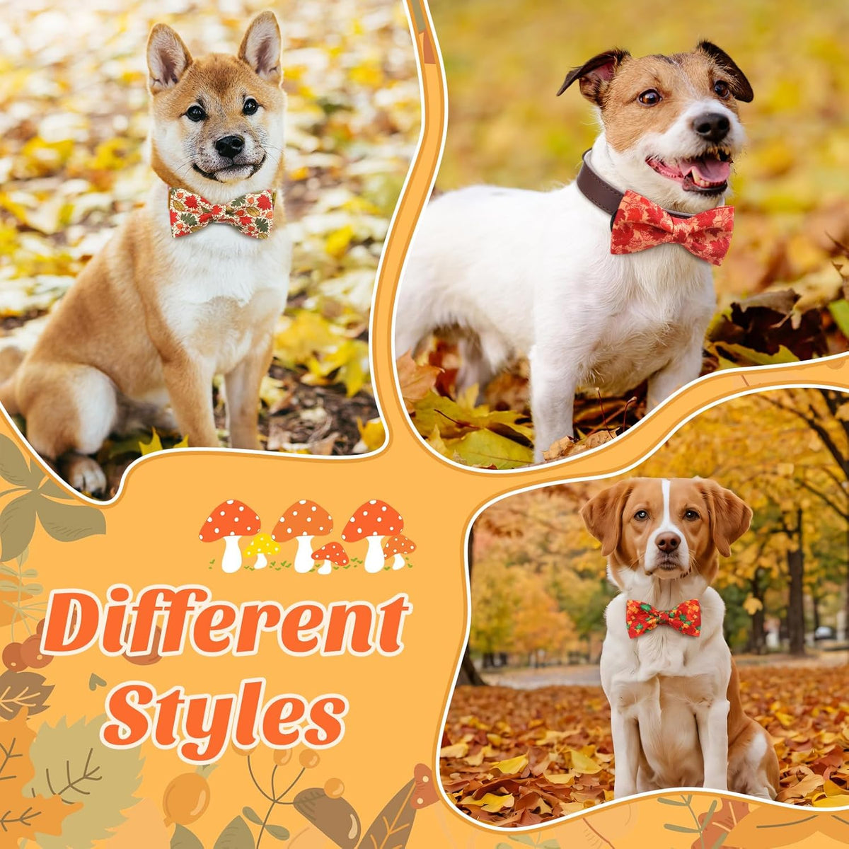 Hillban 50 Pcs Fall Thanksgiving Dog Collar Bow Ties Maple Leaves Dogs Collar Accessories Bow Ties